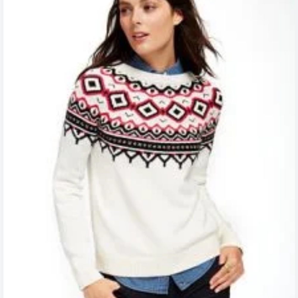 TOMMY HILFIGER FAIR ISLE CREW NECK NORDIC SWEATER COTTON WOOL BLEND SZ MED